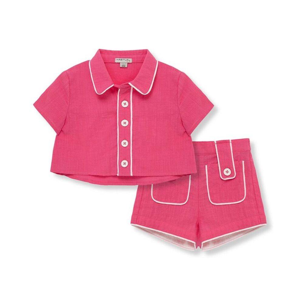 Habitual Girls  2Pc Piped Short Set, Pink